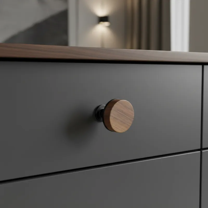 Pomolo in legno a bottone SOHO / Noce verniciato - nero opaco