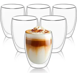 Set di 6 bicchieri termici per caffè e bevande VIVALTO da 246 ml / Trasparenti