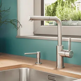 Miscelatore da cucina da posizionare davanti alla finestra Blanco LANORA S-F con doccetta / Acciaio inox lucido