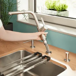 Miscelatore da cucina da posizionare davanti alla finestra Blanco LANORA S-F con doccetta / Acciaio inox lucido