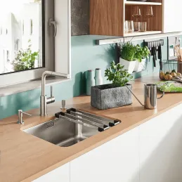 Miscelatore da cucina da posizionare davanti alla finestra Blanco LANORA S-F con doccetta / Acciaio inox lucido