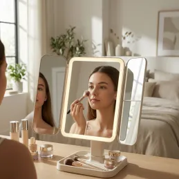 Specchio cosmetico con luce LED e organizer TREND / Crema