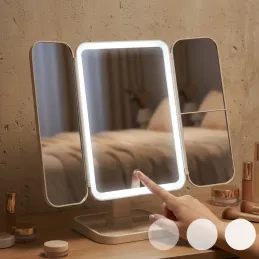 Specchio cosmetico con luce LED e organizer TREND / Crema