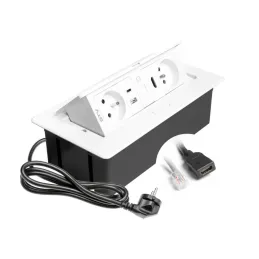 Presa elettrica a scomparsa 2x230V + ricarica USB A-C + RJ45 + HDMI / Bianca