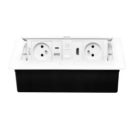 Presa elettrica a scomparsa 2x230V + ricarica USB A-C + RJ45 + HDMI / Bianca