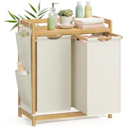 Cesto portabiancheria SPA HARMONY DUO / Bianco + legno naturale