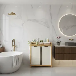Cesto portabiancheria SPA HARMONY DUO / Bianco + legno naturale
