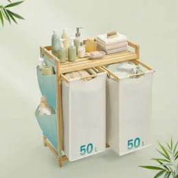 Cesto portabiancheria SPA HARMONY DUO / Bianco + legno naturale