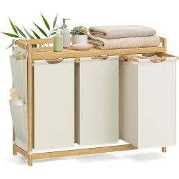 Cesto per la biancheria SPA HARMONY TRIO / Bianco + legno naturale