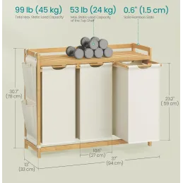 Cesto per la biancheria SPA HARMONY TRIO / Bianco + legno naturale