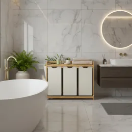 Cesto per la biancheria SPA HARMONY TRIO / Bianco + legno naturale
