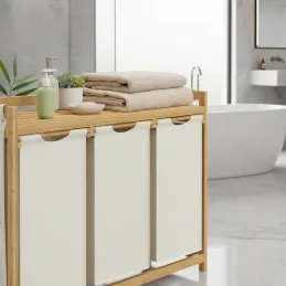 Cesto per la biancheria SPA HARMONY TRIO / Bianco + legno naturale