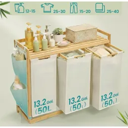 Cesto per la biancheria SPA HARMONY TRIO / Bianco + legno naturale
