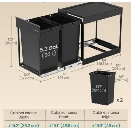 Cestino estraibile GALANT 350 mm – 2 x 20 L / Nero