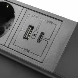Presa da tavolo da incasso DESK 3x230V + 2xUSB per la ricarica / Nero opaco