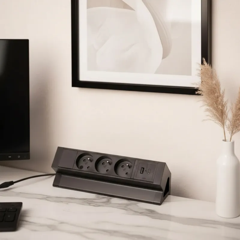 Presa da tavolo da incasso DESK 3x230V + 2xUSB per la ricarica / Nero opaco