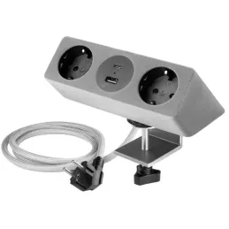 Presa da tavolo da incasso VISION SCHUKO 2x230V + ricarica 2xUSB / Grigia