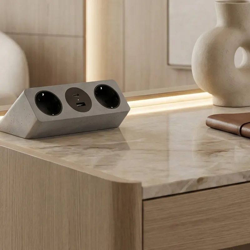 Presa da tavolo da incasso VISION SCHUKO 2x230V + ricarica 2xUSB / Grigia