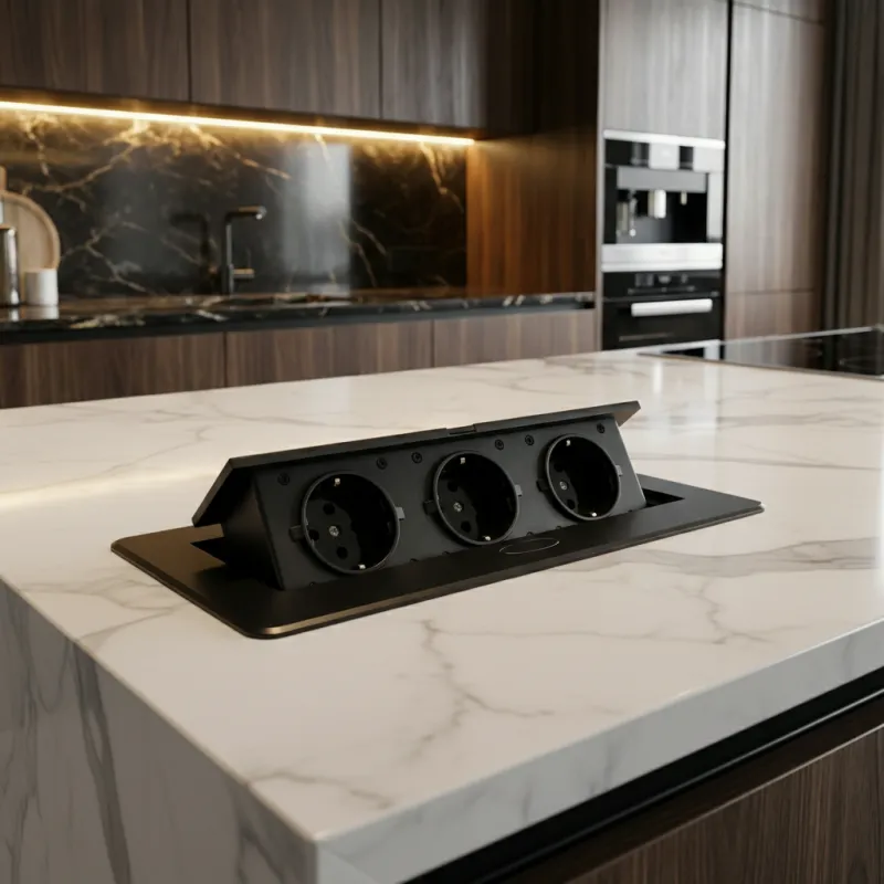 Presa elettrica a scomparsa MODERO SCHUKO 3x230V / Nero opaco