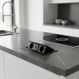 Presa elettrica estraibile MODERO SCHUKO 2x230V + ricarica USB / Nero opaco