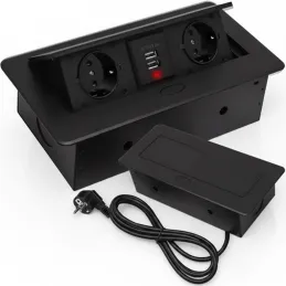 Presa elettrica estraibile MODERO SCHUKO 2x230V + ricarica USB / Nero opaco