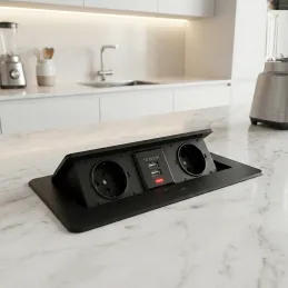 Presa elettrica estraibile MODERO SCHUKO 2x230V + ricarica USB / Nero opaco
