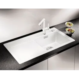 Lavello in gres Blanco ZENAR 45 S con comando remoto dello scarico / Bianco soft, vasca a sinistra