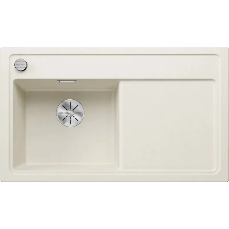 Lavello in gres Blanco ZENAR 45 S con comando remoto dello scarico / Bianco soft, vasca a sinistra