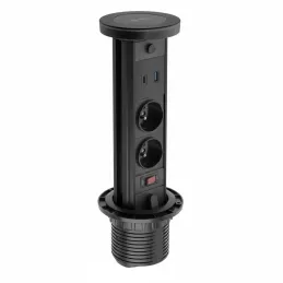Presa a scomparsa LEGIA FRENCH 2x230V + USB A-C + luce / Nero opaco