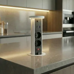 Presa estraibile LEGIA FRENCH 2x230V + USB A-C + luce / Bianco opaco