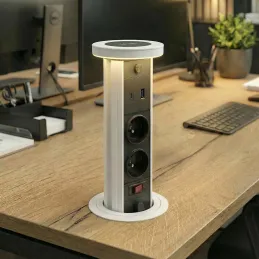 Presa estraibile LEGIA FRENCH 2x230V + USB A-C + luce / Bianco opaco