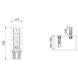 Presa estraibile LEGIA SCHUKO 2x230V + USB A-C + luce / Nero opaco