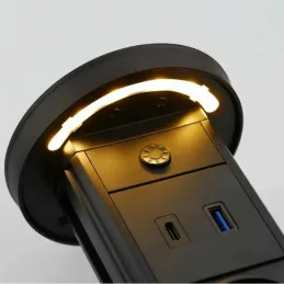 Presa estraibile LEGIA SCHUKO 2x230V + USB A-C + luce / Nero opaco