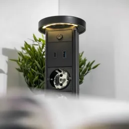 Presa estraibile LEGIA SCHUKO 2x230V + USB A-C + luce / Nero opaco