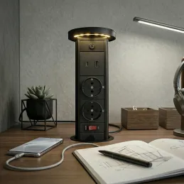 Presa estraibile LEGIA SCHUKO 2x230V + USB A-C + luce / Nero opaco
