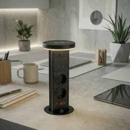 Presa estraibile LEGIA SCHUKO 2x230V + USB A-C + luce / Nero opaco