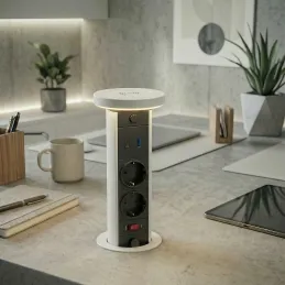 Presa estraibile LEGIA SCHUKO 2x230V + USB A-C + luce / Bianco opaco