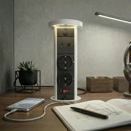 Presa estraibile LEGIA SCHUKO 2x230V + USB A-C + luce / Bianco opaco