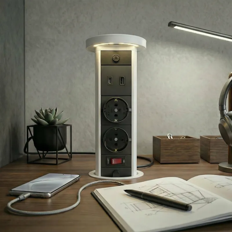 Presa estraibile LEGIA SCHUKO 2x230V + USB A-C + luce / Bianco opaco