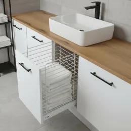 Cesto estraibile portabiancheria con chiusura ammortizzata e fissaggio all’anta ORTA / Bianco opaco