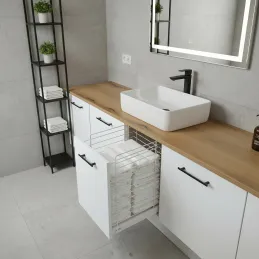 Cesto estraibile portabiancheria con chiusura ammortizzata e fissaggio all’anta ORTA / Bianco opaco