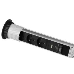 Presa elettrica estraibile ASTRA FRENCH 3x230V + ricarica USB 2x / Alluminio
