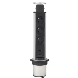 Presa elettrica estraibile ASTRA FRENCH 3x230V + ricarica USB 2x / Alluminio