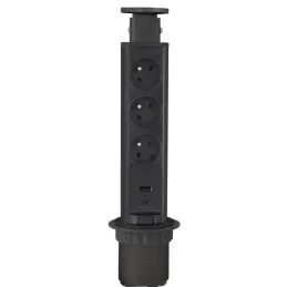 Presa elettrica estraibile ASTRA FRENCH 3x230V + ricarica USB 2x / Nera