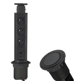 Presa elettrica estraibile ASTRA FRENCH 3x230V + ricarica USB 2x / Nera