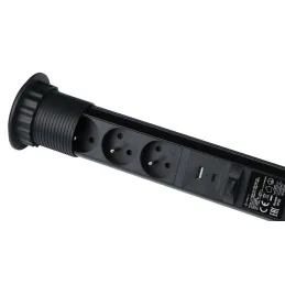 Presa elettrica estraibile ASTRA FRENCH 3x230V + ricarica USB 2x / Nera