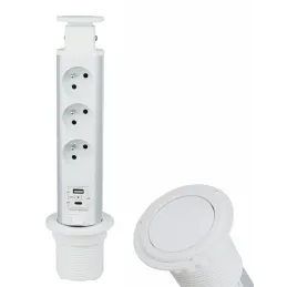Presa elettrica estraibile ASTRA FRENCH 3x230V + 2x ricarica USB / Bianca