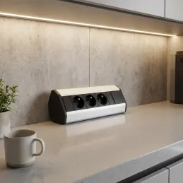 Ciabatta elettrica da incasso CORNER FRENCH 3x 230V / Nera - alluminio