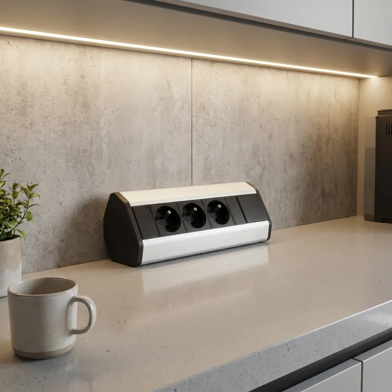 Ciabatta elettrica da incasso CORNER FRENCH 3x 230V / Nera - alluminio