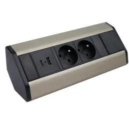Multipresa da incasso CORNER FRENCH 2x 230V + 2x USB / Nero - acciaio inox